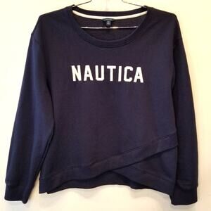 Nautica Navy Blue Crop Sweatshirt Long Sleeve Women's Size XL